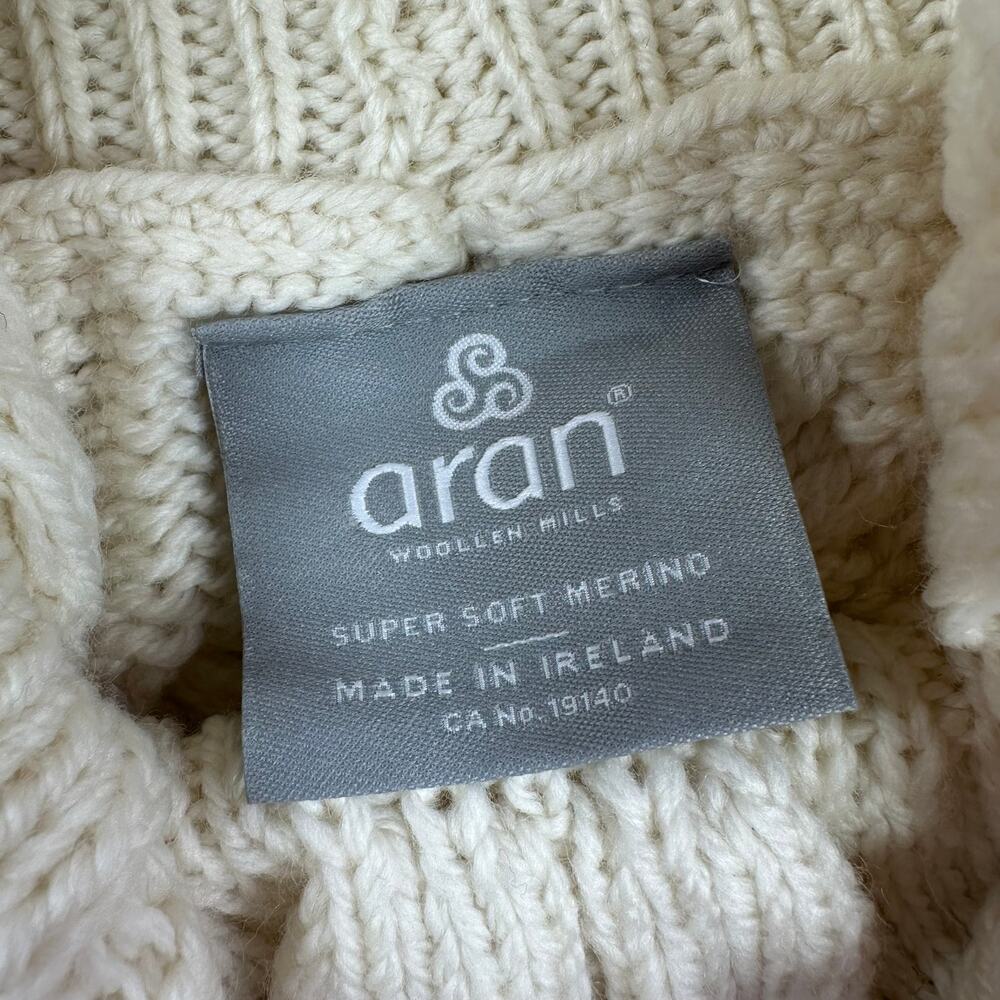 Aran Woollen Mills Sweater Womens Medium Cream Chunky Merino Wool Turtleneck - Picture 4 of 7